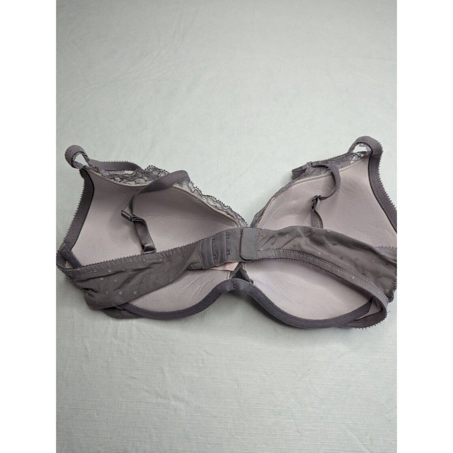 Victorias Secret Womens Sz 34DD Padded Push Up Bra Gray Lace Rhinestone