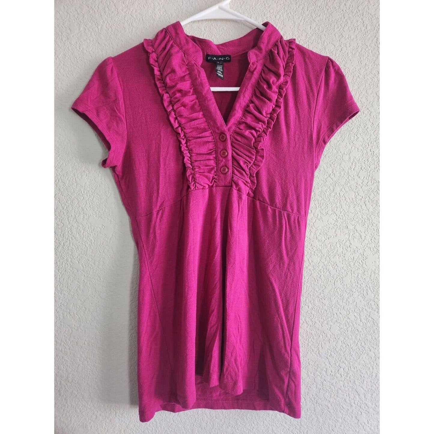 Vintage Y2K Fang Womens Sz S Short Sleeve T Shirt Pink Ruffled Front