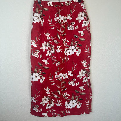 Valerie Stevens Sport Womens Sz 8 Linen Silk Blend Maxi Skirt Red Floral