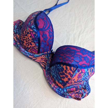 Mix & Co Womens Sz 36B T Shirt Bra Colorful Animal Print Lace