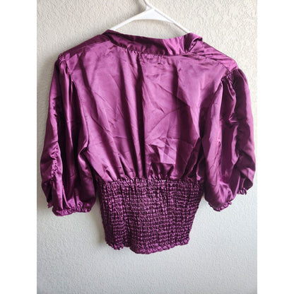 Vintage Y2K Candies Womens Sz L Purple Satin Blouse Wide Sleeve