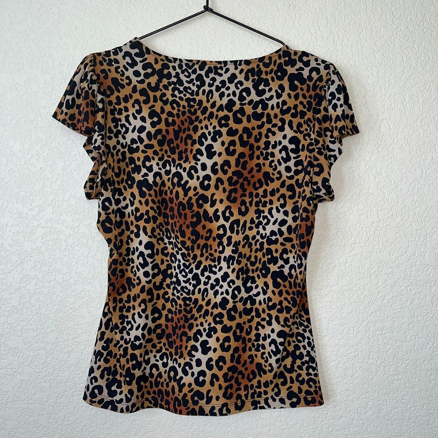 Worthington Petite PL Short Sleeve Animal Print Blouse Cheetah Leopard