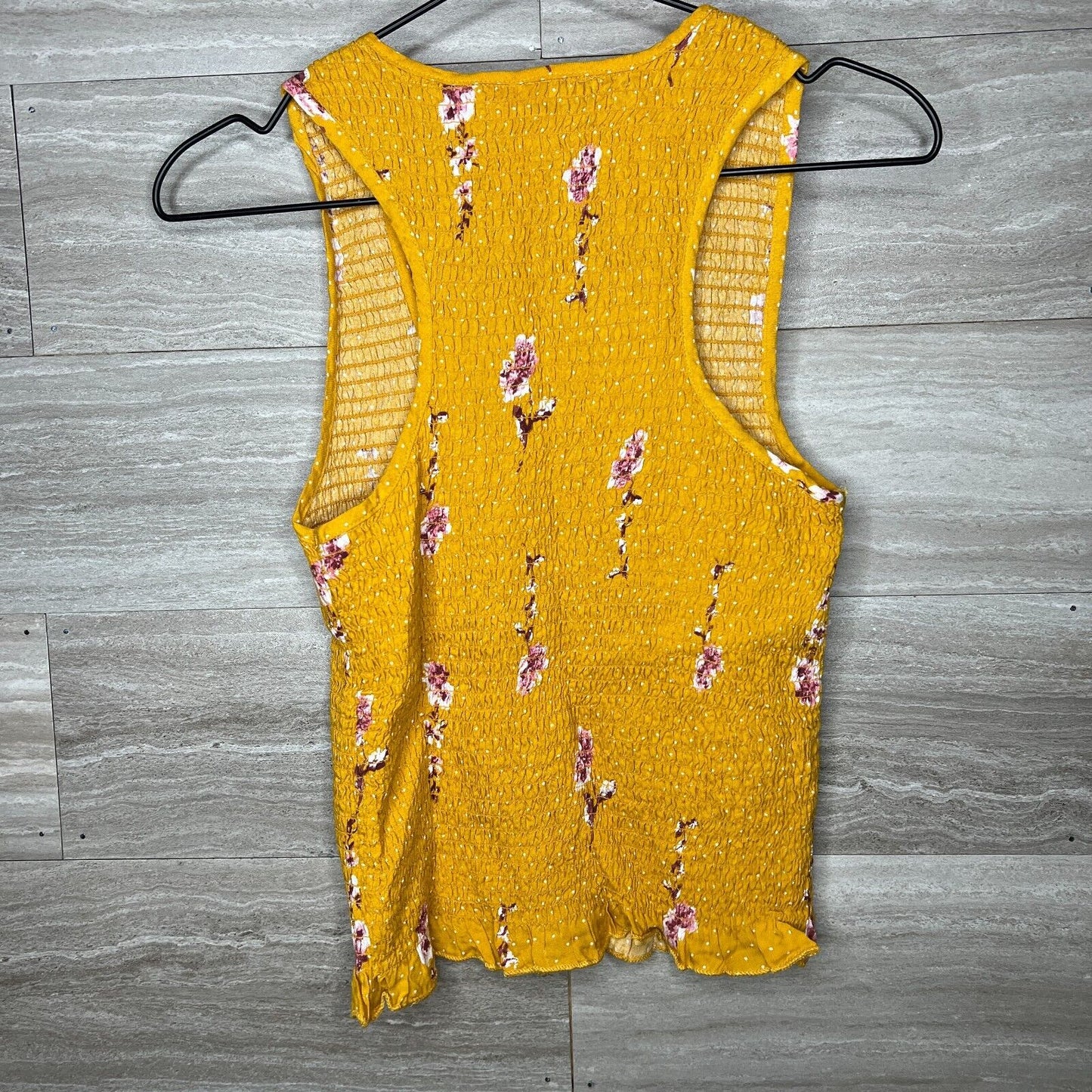 Japna Womens Sz L Sleeveless Tank Top Mustard Yellow Floral Cropped