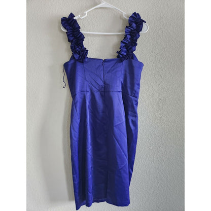 London Times Womens Sz 10 Satin Knee Length Formal Dress Blue Ruffled
