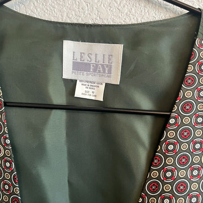 Vintage 1990s Leslie Fay Petite Sportswear Womens Sz 10 Dark Green Vest