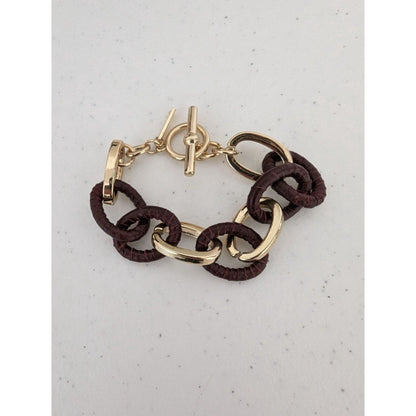 White House Black Market Gold Tone and Leather Chunky Chain Bracelet