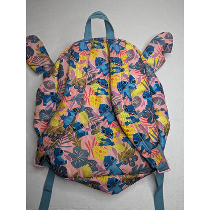 Rare Discontinued Disney Store Lilo and Stitch Backpack w/ Ears Pink Blue Floral