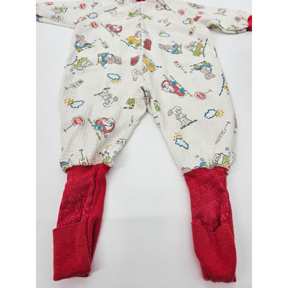 Vintage 1980s Baby Boys Sz 12M Waffle Knit One Piece Pajama Snugabye Cars