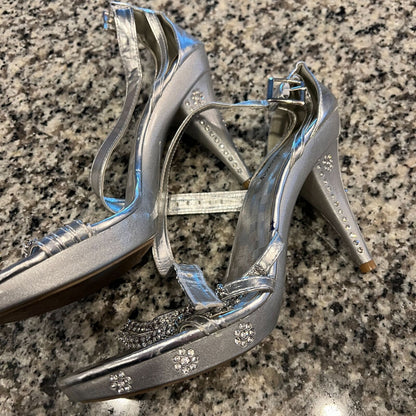 Delicacy Womens Sz 10 Silver and Rhinestone Strappy High Heels Y2K