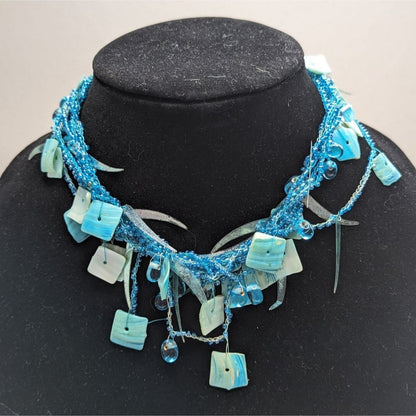 Vintage Multi Media Multi Strand Blue Beaded Necklace choker