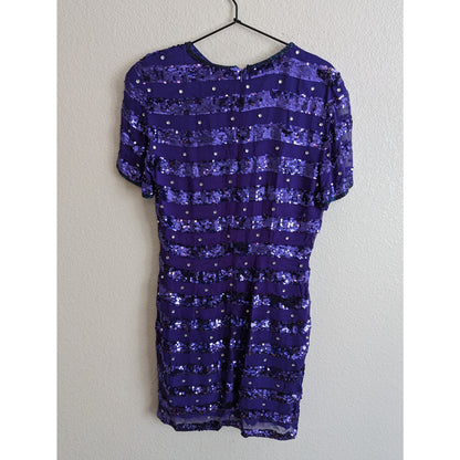 Vintage 1990s Nite Line Sz 10 Knee Length 100% Silk Dress Fully Beaded Purple