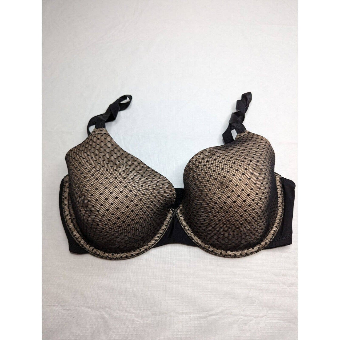 Self Expressions by Maidenform Sz 36DD T Shirt Bra Beige Black Mesh Overlay