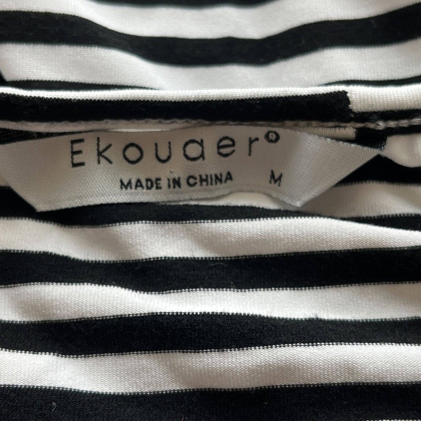 Ekouaer Womens Sz M Short Sleeve Black White Striped Dress