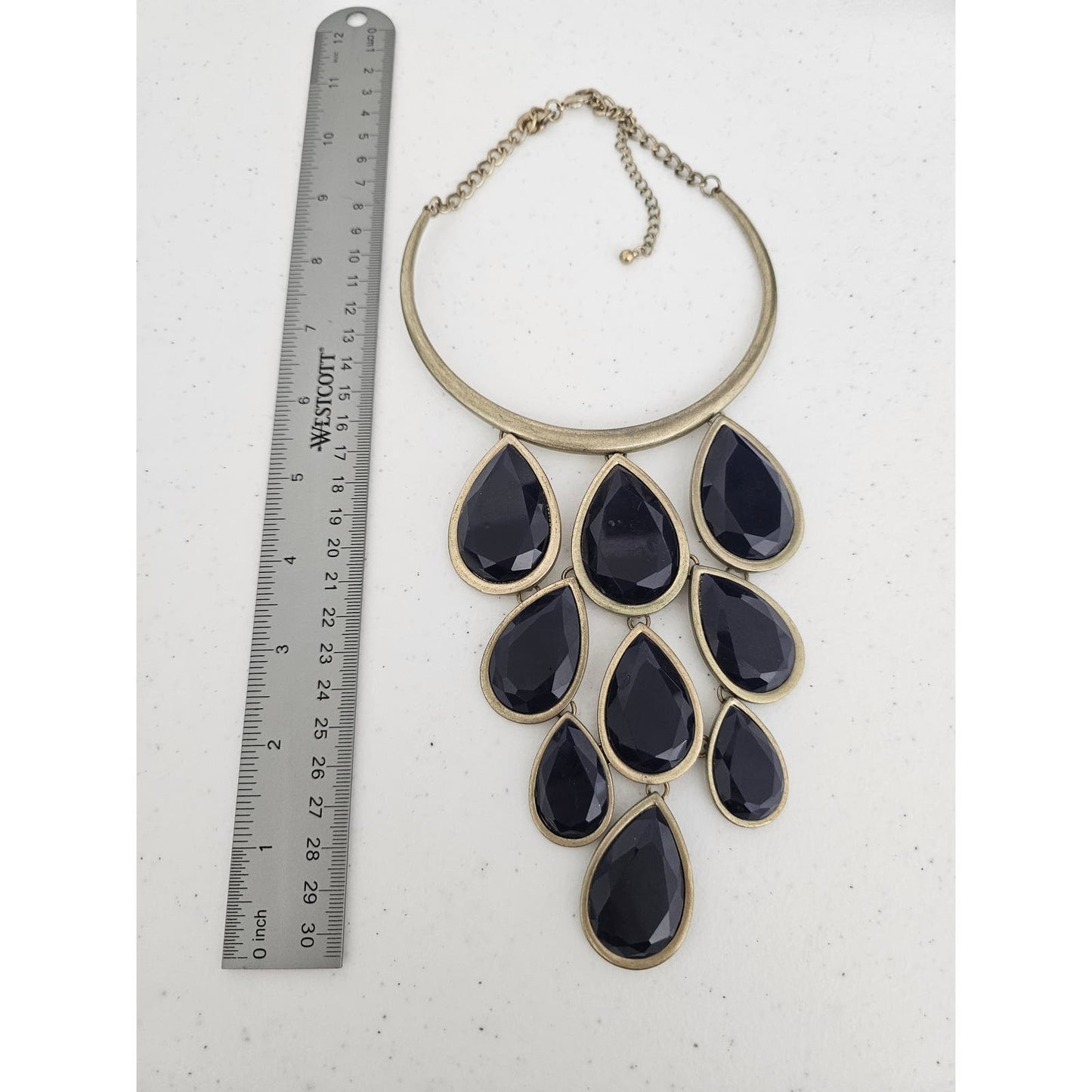 Vintage Blue and Gold Teardrop Stone Statement Necklace Collar Style Estate