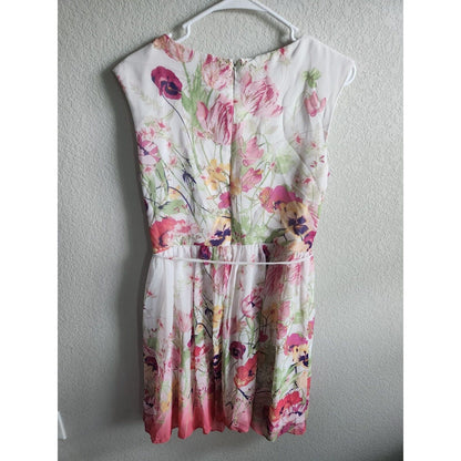 Sandra Darren Womens Sz 10 Knee Length Sundress Sleeveless Belted Pink White Flo