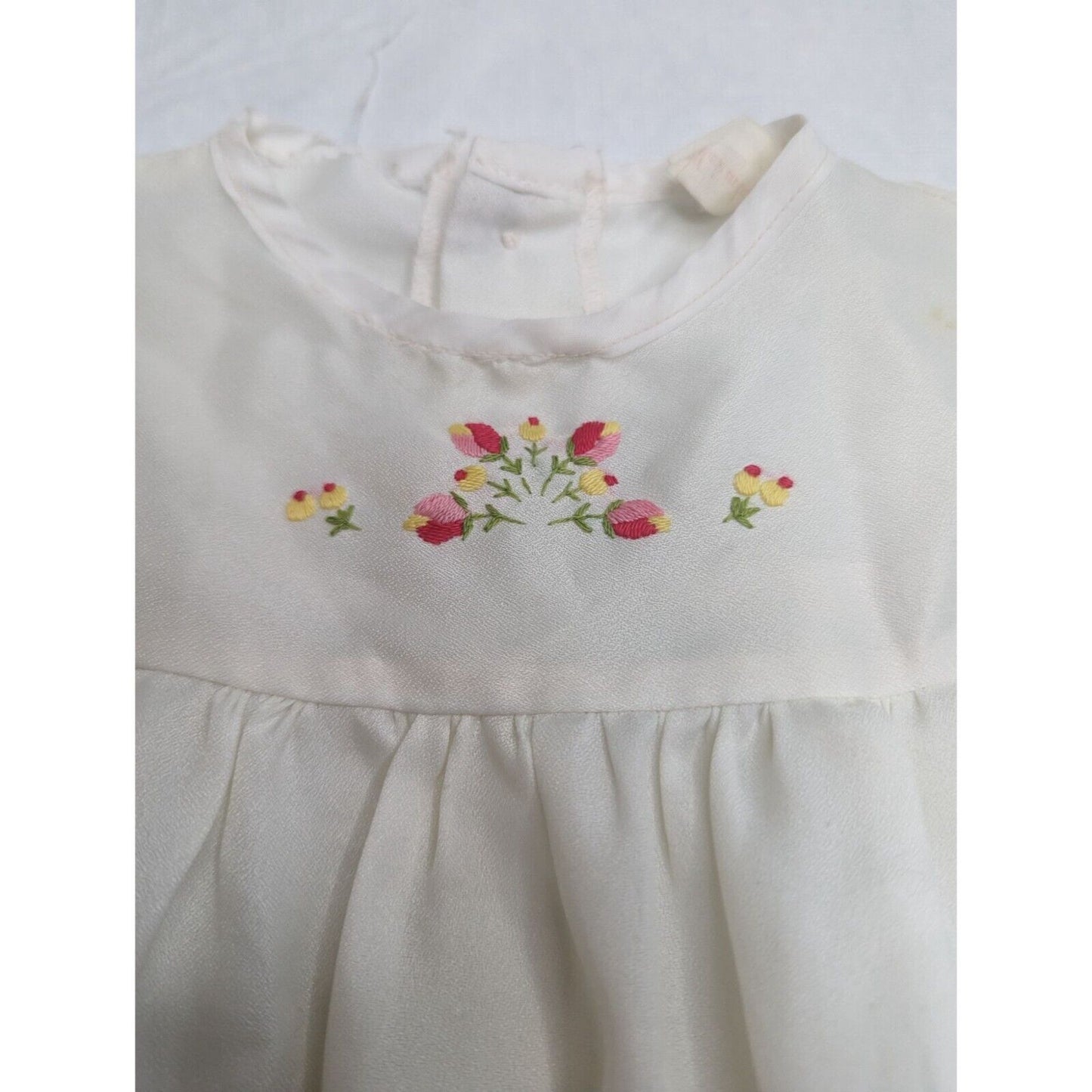 Vintage 1960s Baby Girlls Sz12M Short Sleeve Dress White Embroidered