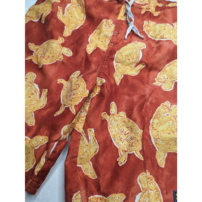 Flying Barracuda Boys Sz 7 Lined Swim Trunks Swimsuit Orange Turtle Print