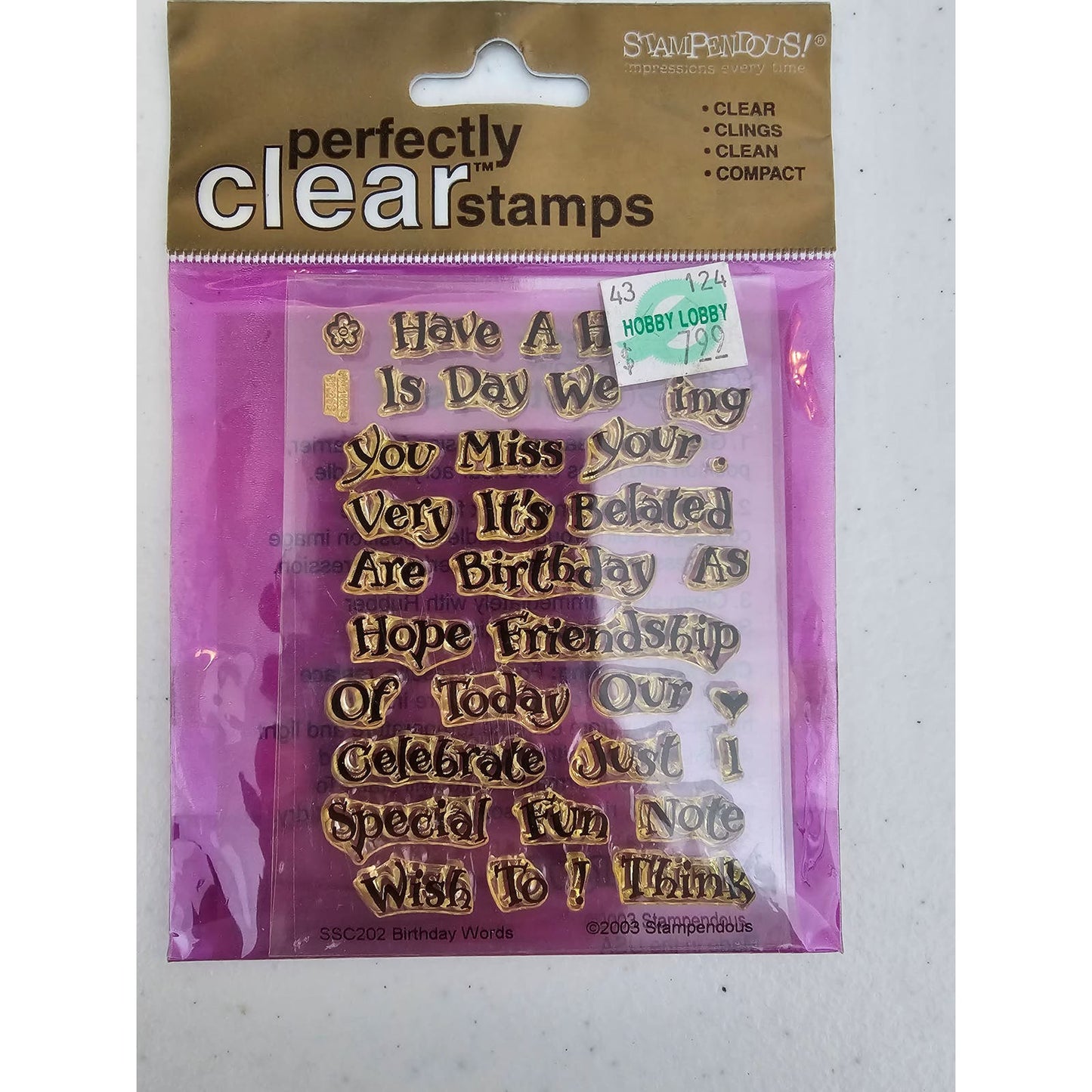 Stampendous Perfectly Clear Rubber Stamp Set Birthday Words