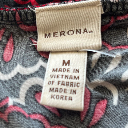 Vintage Merona Womens Sz M Midi Dress Black Red White V Neck