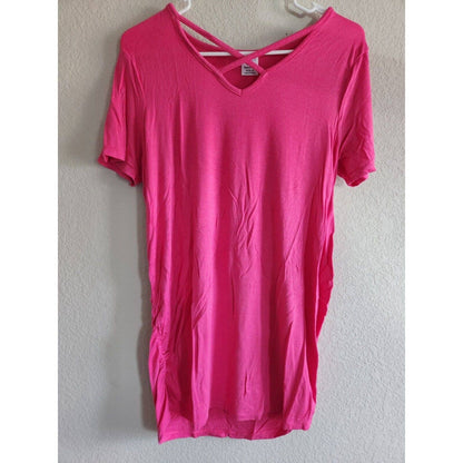 Time & Tru Womens Sz M Maternity Shirt Bright Pink Strappy Front T Shirt