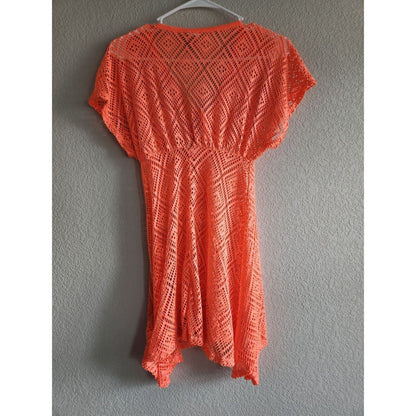 Vintage Y2K OP Juniors Sz M Swimsuit Coverup Neon Orange Crochet