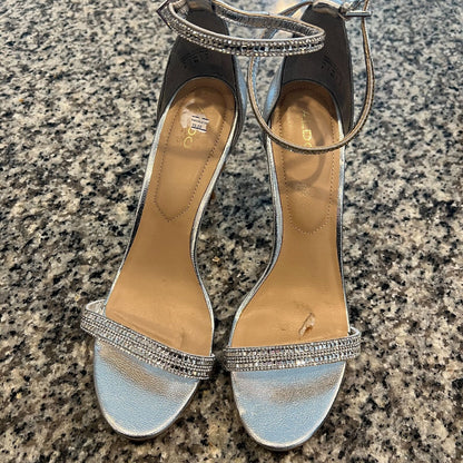 Aldo Womens Sz 9 Silver Stiletto Heels Rhinestones Ankle Strap