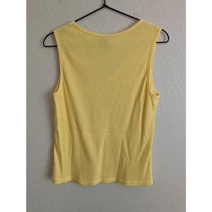 High Sierra Womens Sz L Tank Top Yellow Ribbed V Neck Beaded Neckline