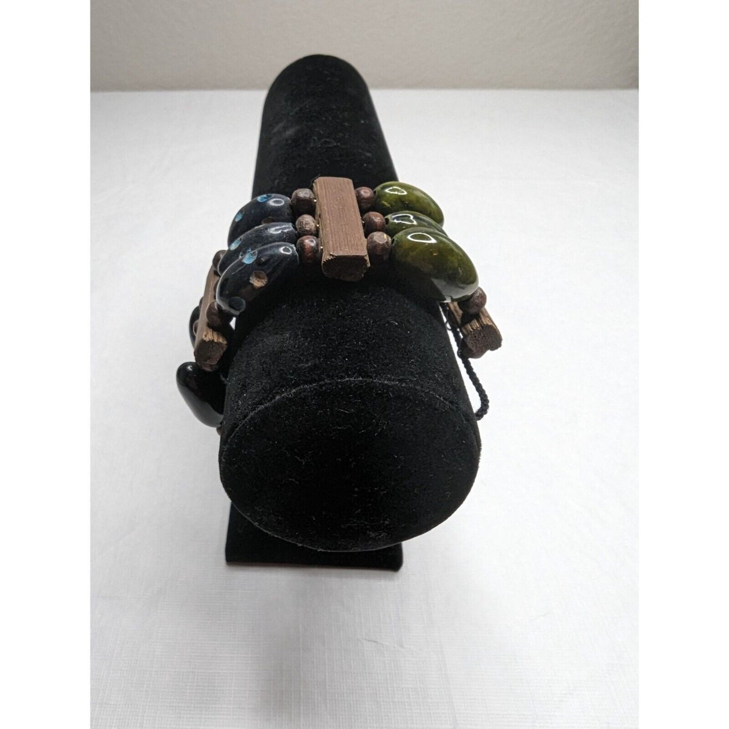 Vintage 1960s Womens Beaded Bangle Bracelet Layered Wooden Beads