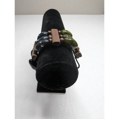 Vintage 1960s Womens Beaded Bangle Bracelet Layered Wooden Beads