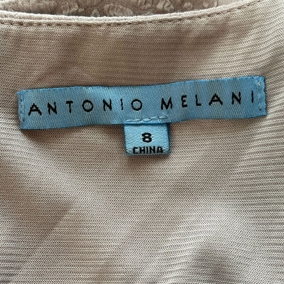 Antonio Melani Womens Sz 8 Pencil Dress Silver w/ Satin Trim Sleeveless