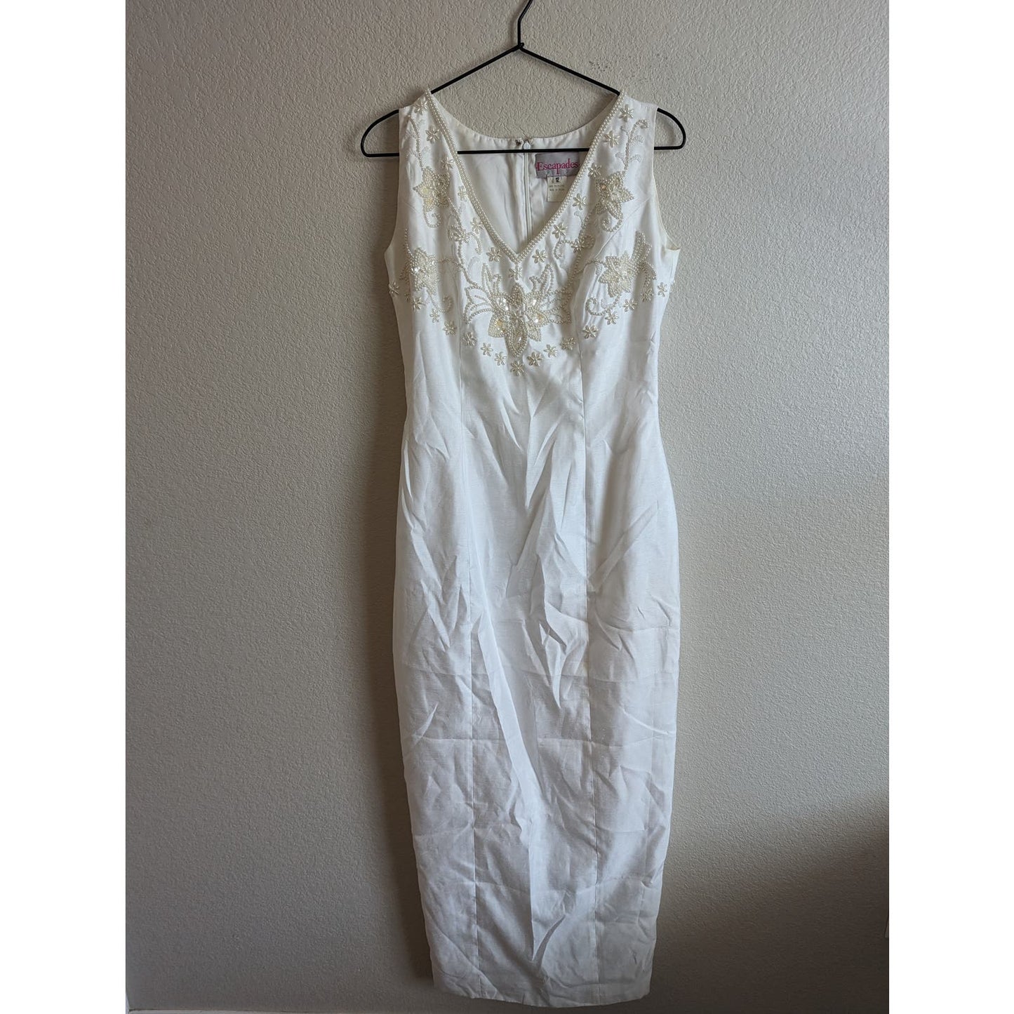 Vintage Y2K Escapades Womens Sz 12 White Satin Maxi Dress & Shrug Beaded Bridal