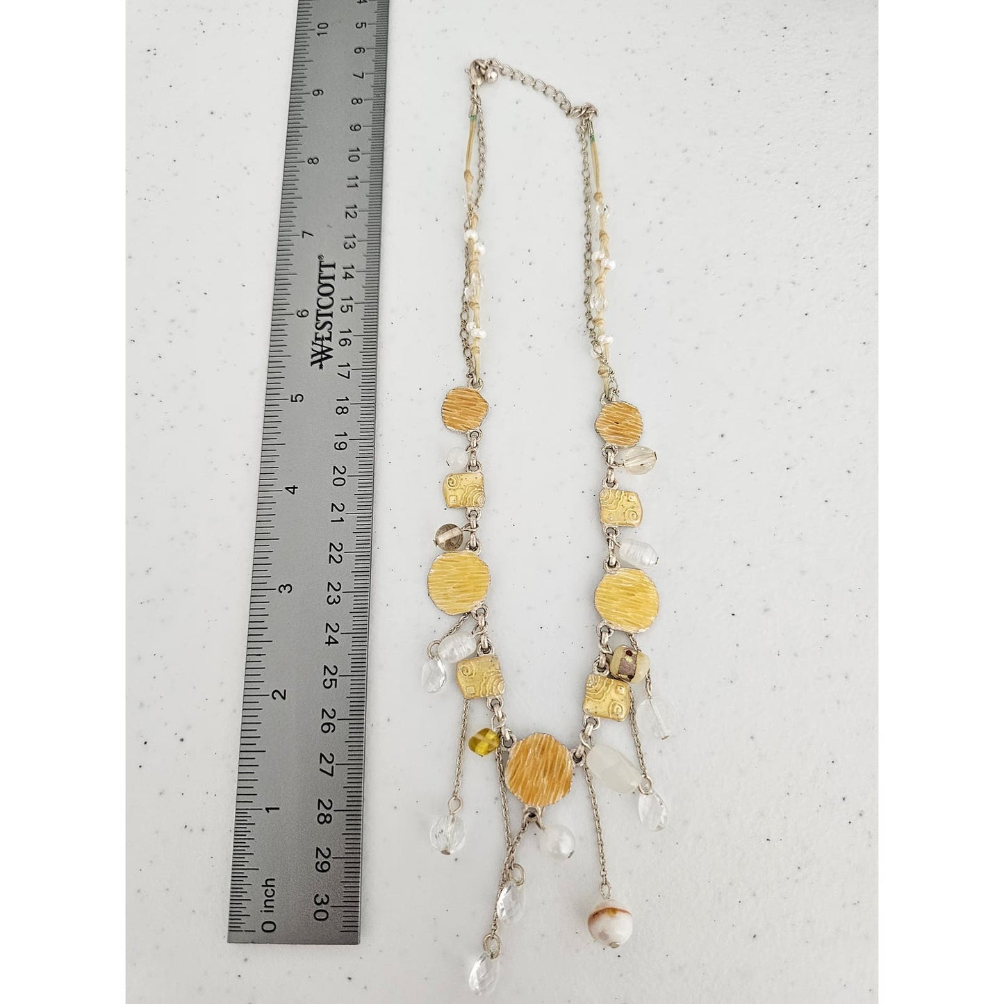 Vintage Y2K Chain Fringe Necklace Clear and Yellow Beads