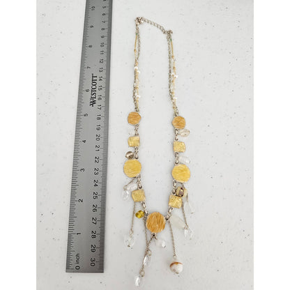 Vintage Y2K Chain Fringe Necklace Clear and Yellow Beads