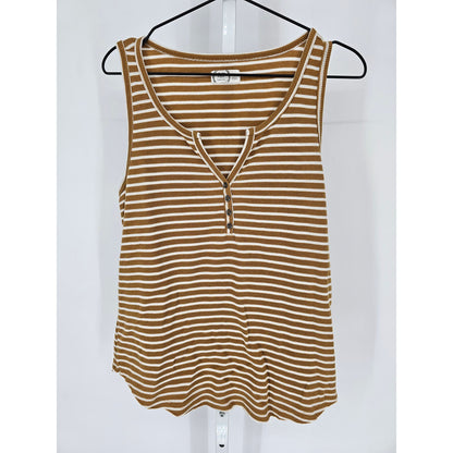 24/7 by Maurices Womens Sz L Mustard and White Striped Tank Top Ribbed