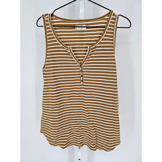 24/7 by Maurices Womens Sz L Mustard and White Striped Tank Top Ribbed