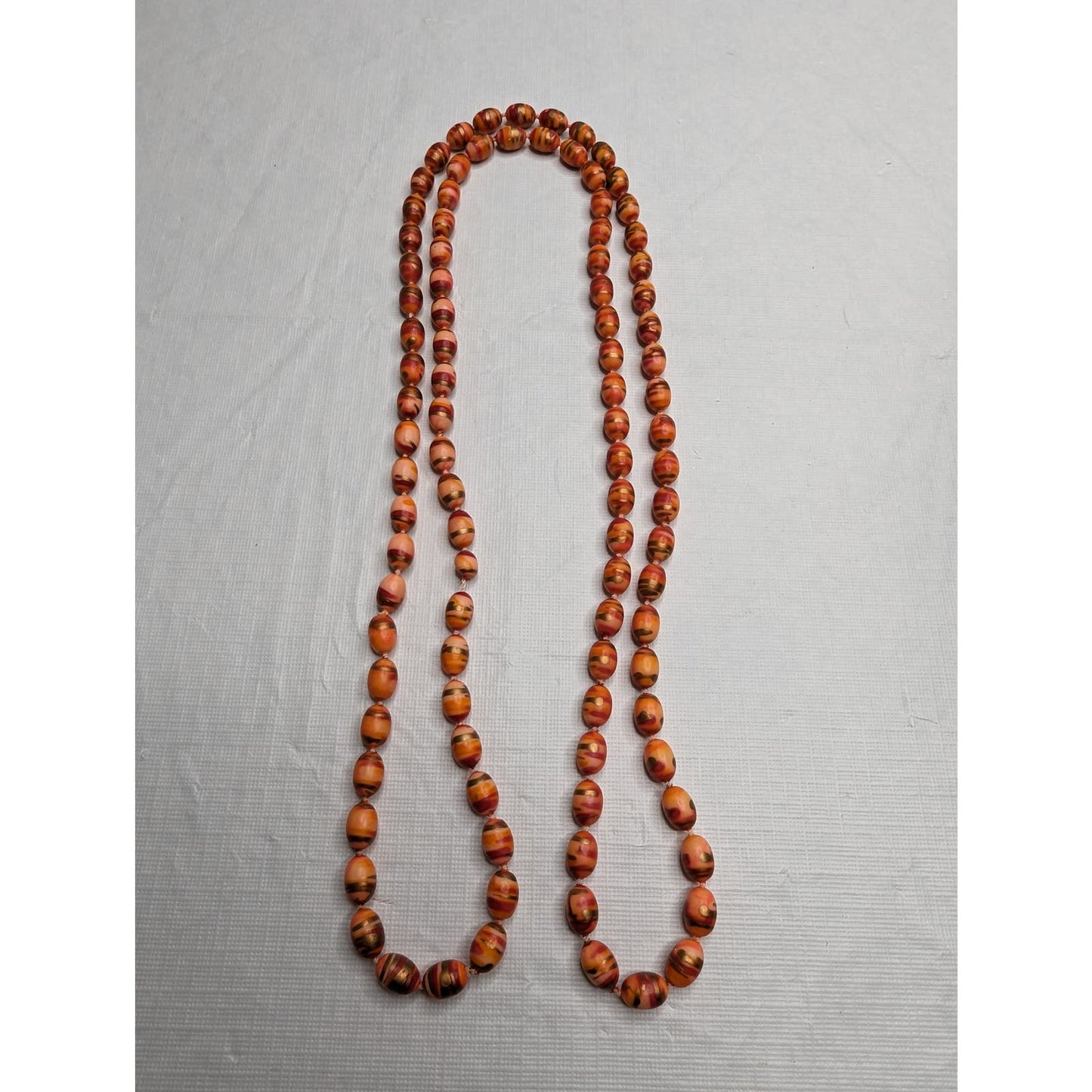 Vintage Mid Century Single Strand Wooden Beaded Necklace Orange Art To Wear