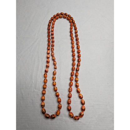 Vintage Mid Century Single Strand Wooden Beaded Necklace Orange Art To Wear