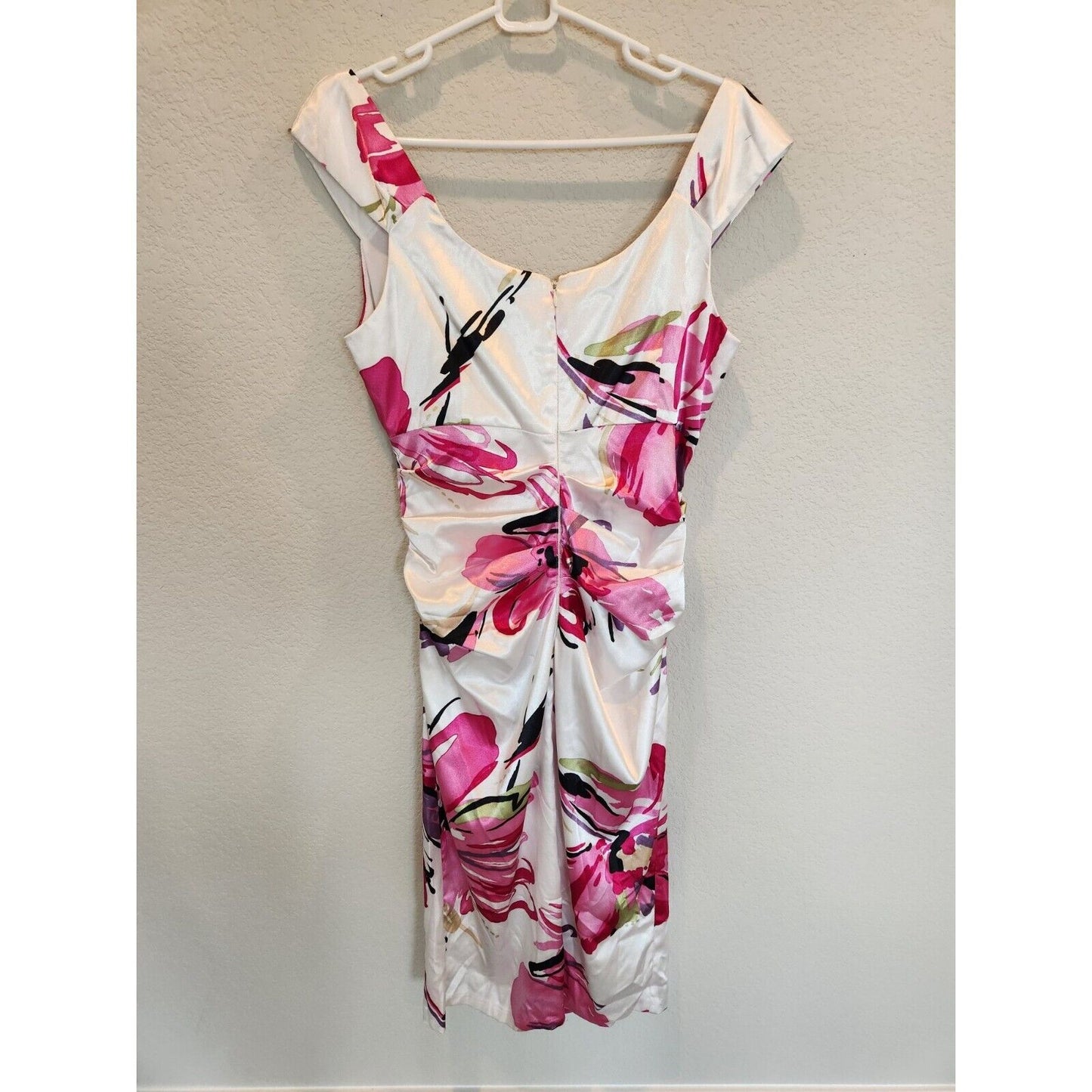 London Style Nights Womens Sz 14 Formal Midi Dress White Floral Sleeveless