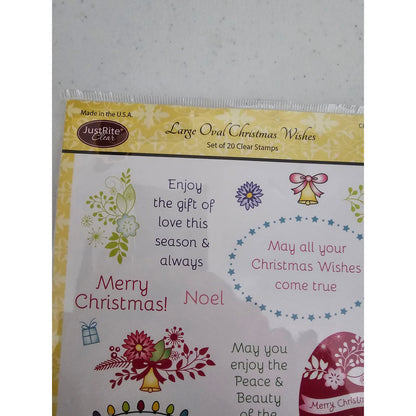 Just Rite Clear Large Oval Christmas Wishes Stamp Set Happy New Year