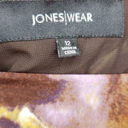 Vintage 1990s Jones Wear Womens Sz 12 Brown Floral Midi Length Skirt