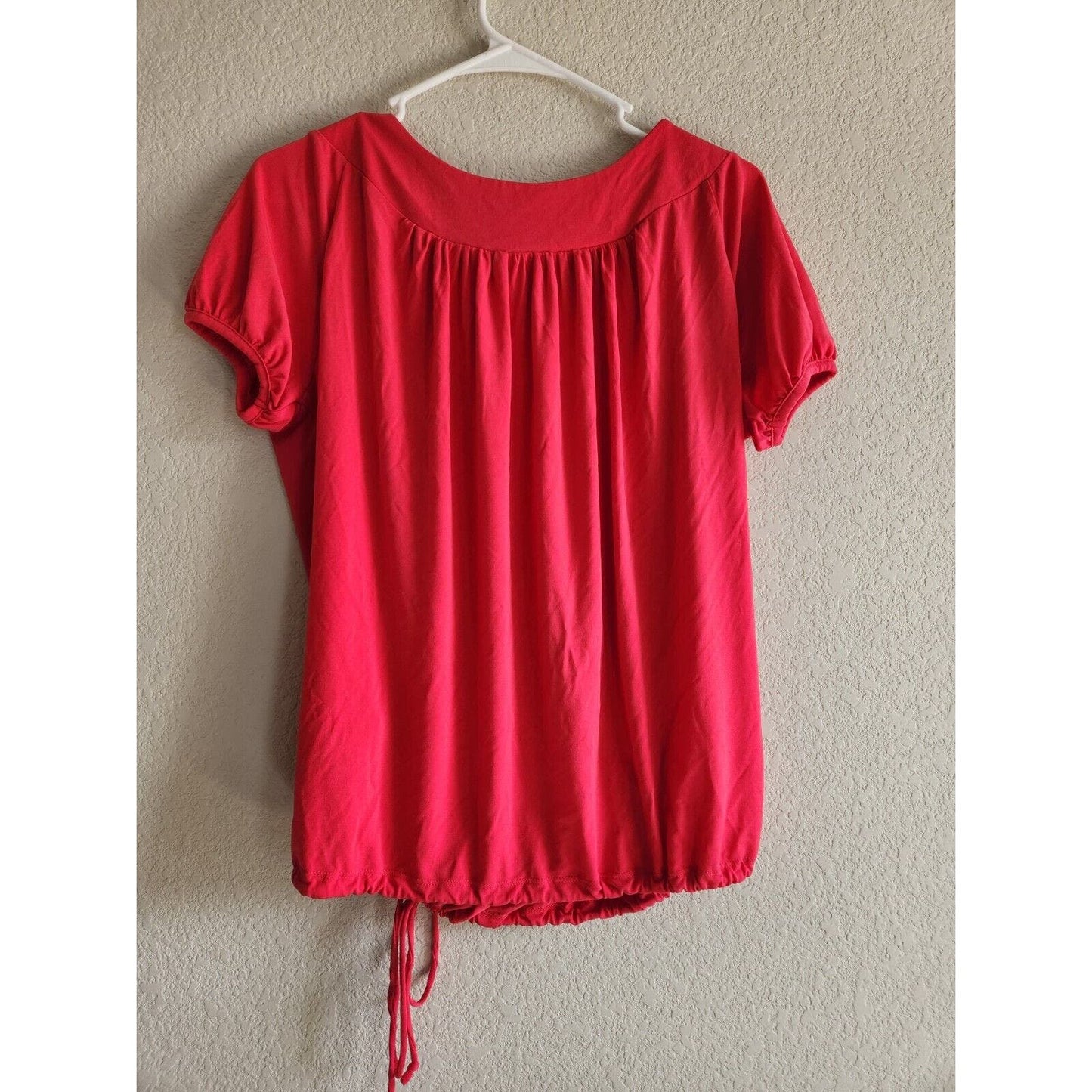 Worthington Stretch Womens Sz M Solid Red Short Sleeve Blouse