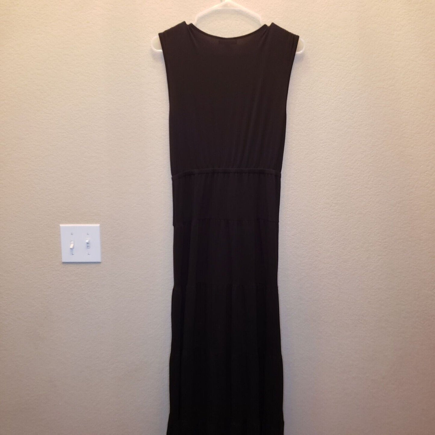 Spense Womens Sz M Maxi Dress Black belted Sleeveless Slinky Jersey