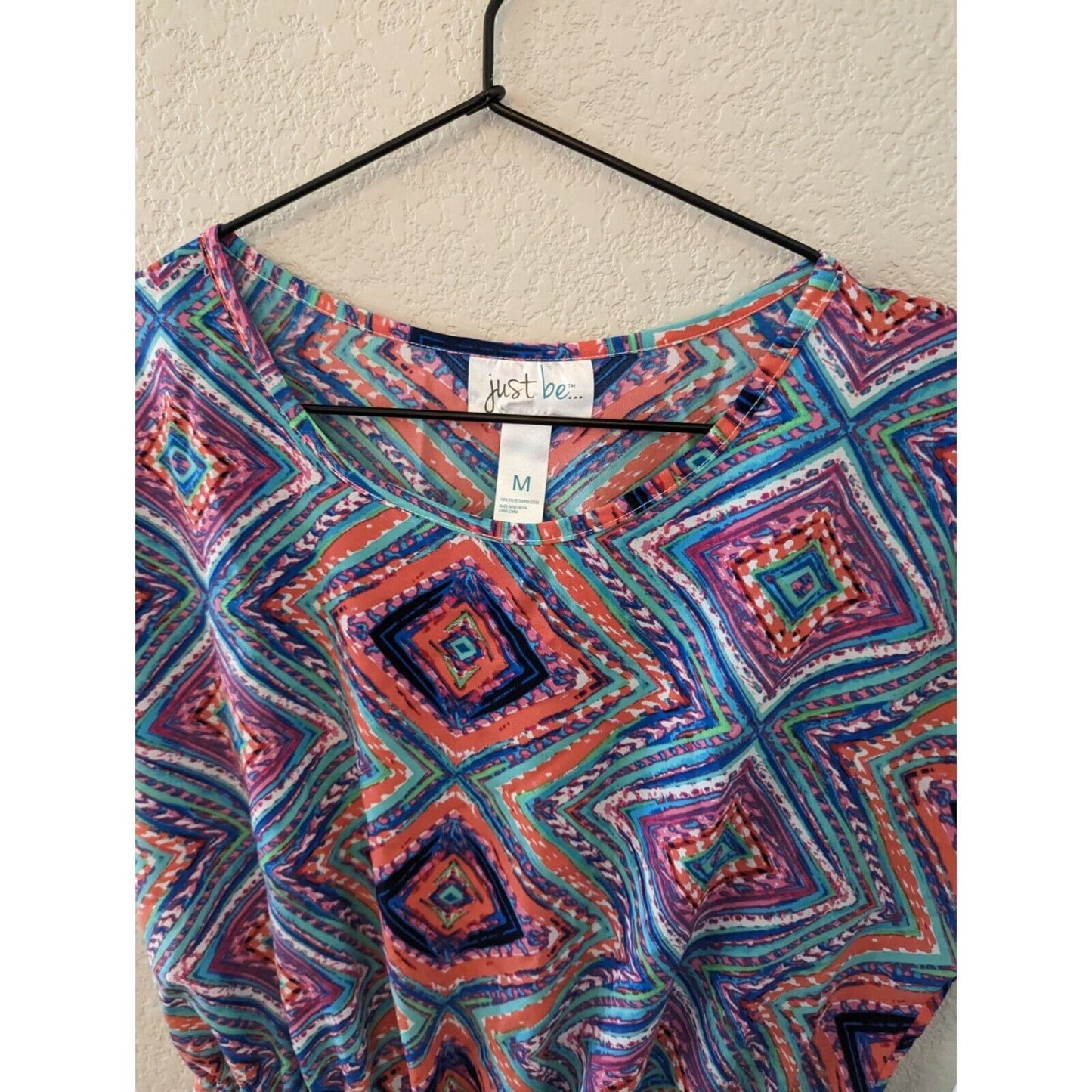 Just Be Womens Sz M Short Sleeve Knee Length Dress Colorful Geometric NEW