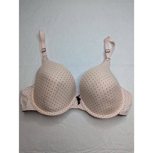 Maidenform Womens Sz 36D Light Pink and Black Polka Dot T Shirt Bra