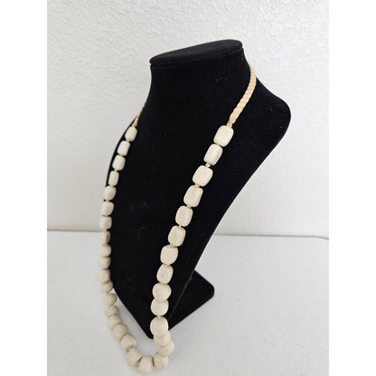 Vintage 1960s Mid Century Single Strand Stone Style Beaded Necklace Cream