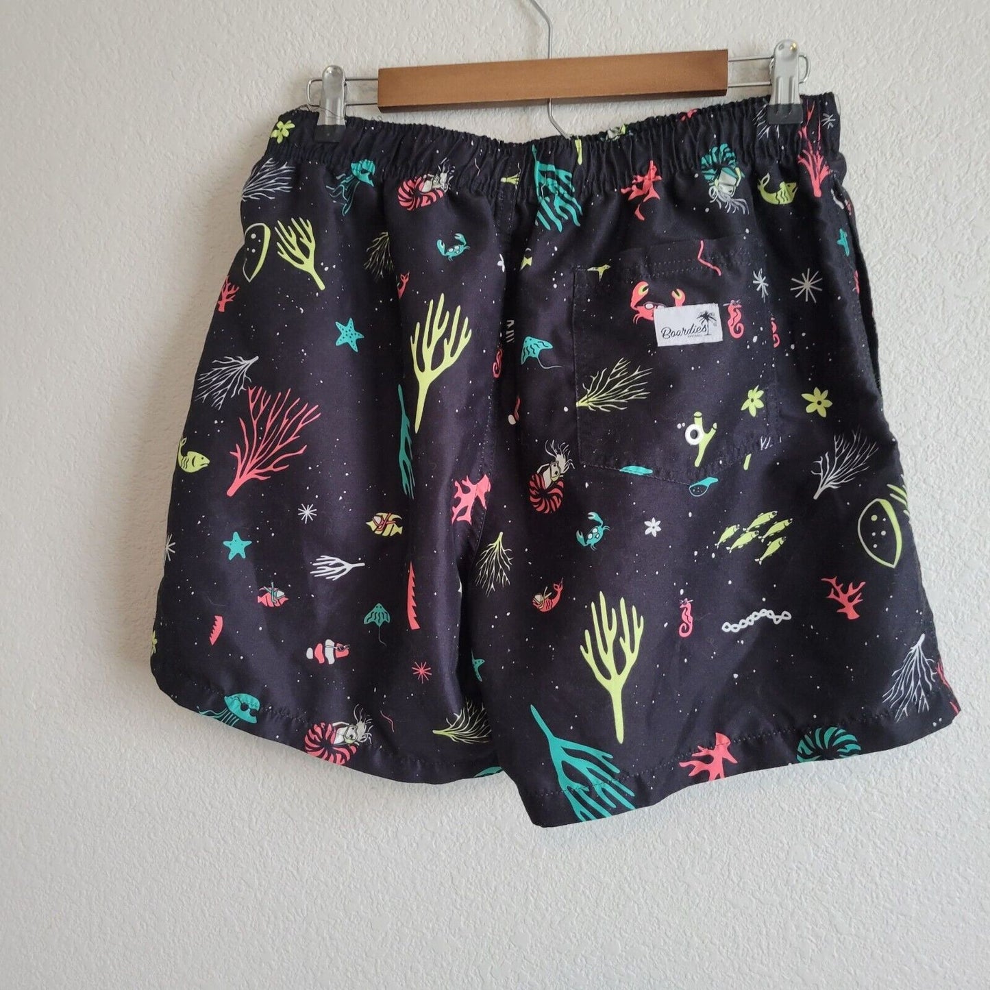 Boardies Mens Sz L Swim Trunks 4" Inseam Black Ocean Nautical Print Lined