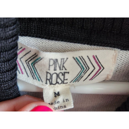 Pink Rose Womens Sz M Tunic Sweater Dress Cowl NEck Striped Pink Gray