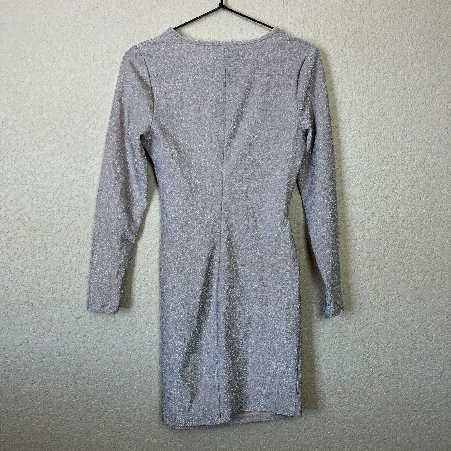 Bailey Blue Womens Sz S Sparkly Pink Faux Wrap Dress Long Sleeve