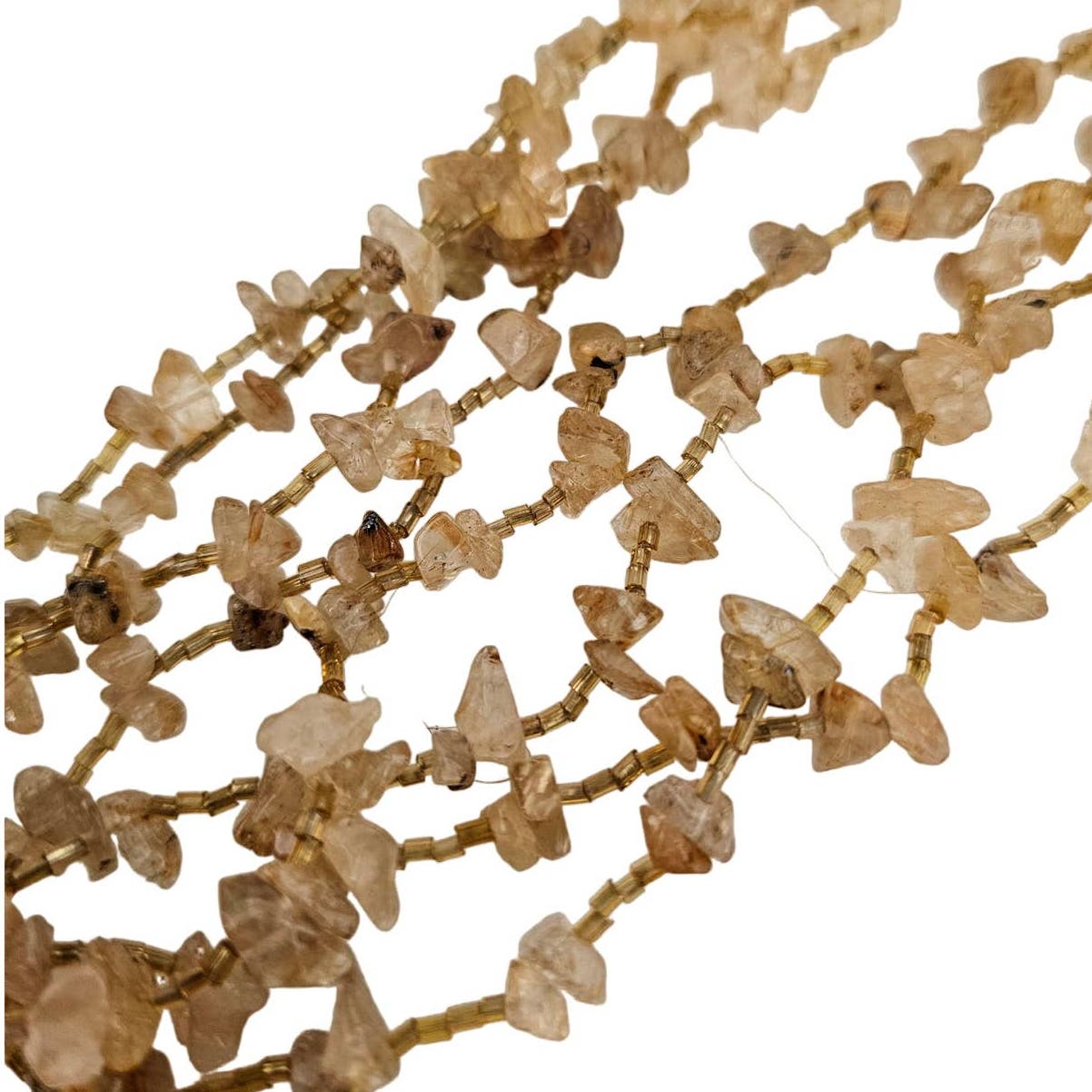 Vintage Mid Century Multi Strand Chip Stone Necklace Light Amber