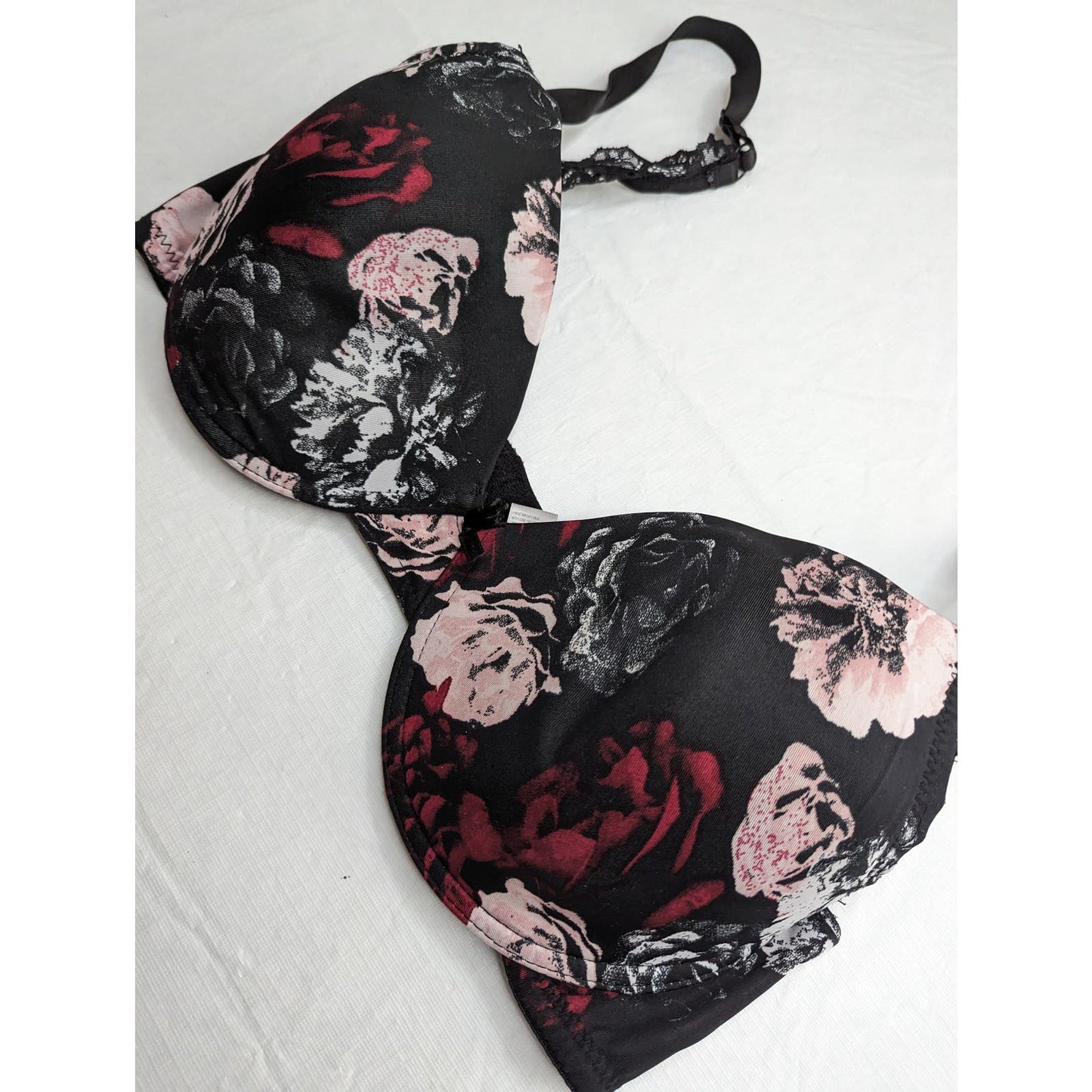 Just Be Womens Sz 38D Classic T Shirt Bra Black Pink Floral